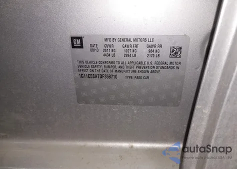 2013 Chevrolet Malibu 1Lt from USA, damaged, VIN 1G11C5SA7DF358710